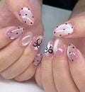 Coquette Dots – Nude Cat Eye Polka Dot Bow Press-On Nails | Lush Tips