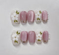 Blossom Cat Eye – Pink Cat Eye White Floral Press-On Nails | Lush Tips